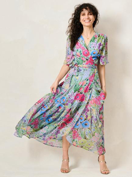 Hope & Ivy Petite The Ember Floral Print Short Sleeve Wrap Front Maxi Dress, Multi, Multi