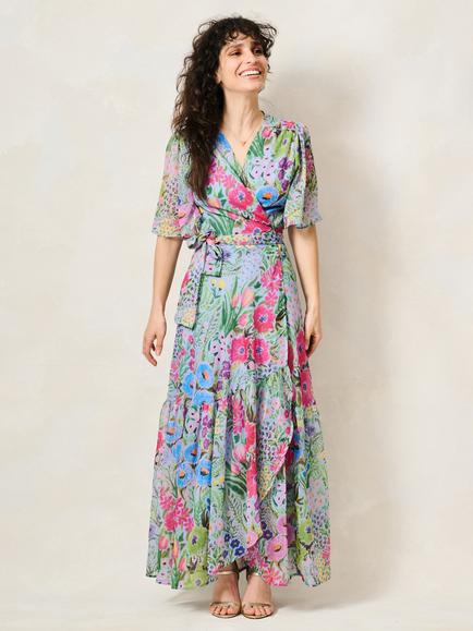 Hope & Ivy Petite The Ember Floral Print Short Sleeve Wrap Front Maxi Dress, Multi - view 2, Multi