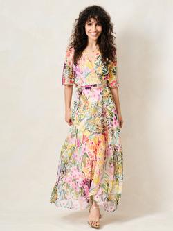 Hope & Ivy The Julia Petite Flutter Sleeve Maxi Wrap Dress, Multi, Multi