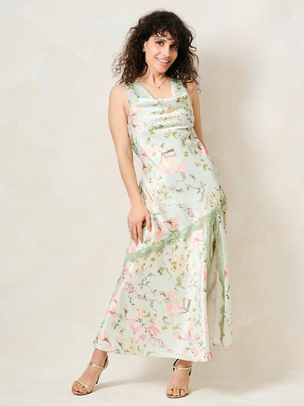 Hope & Ivy The Loralie Petite Cowl Neck Cami Maxi Dress, Green/Multi, Green/Multi