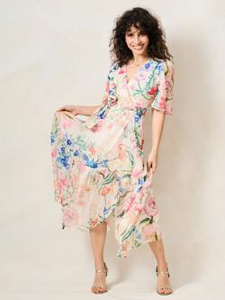 Hope & Ivy Petite The Michelle Floral Print Short Sleeve Wrap Front Maxi Dress, White/Multi, White/Multi