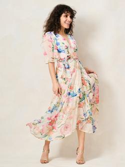 Hope & Ivy Petite The Michelle Floral Print Short Sleeve Wrap Front Maxi Dress, White/Multi - view 2, White/Multi