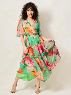 Hope & Ivy Petite The Samantha Floral Print Short Sleeve Wrap Front Maxi Dress, Green/Multi, Green/Multi