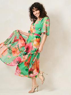 Hope & Ivy Petite The Samantha Floral Print Short Sleeve Wrap Front Maxi Dress, Green/Multi - view 2, Green/Multi