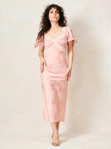 Hope & Ivy The Seren Petite Printed Puff Sleeve Satin Cami Dress, Light Pink, Light Pink