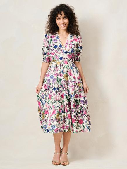 Hope & Ivy Petite The Sonnet Floral Print Midi Tea Dress, White/Multi, White/Multi