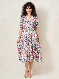 Hope & Ivy Petite The Sonnet Floral Print Midi Tea Dress, White/Multi - view 2, White/Multi
