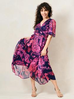 Hope & Ivy The Yasmine Petite Flutter Sleeve Maxi Wrap Dress, Navy/Pink - view 2, Navy/Pink