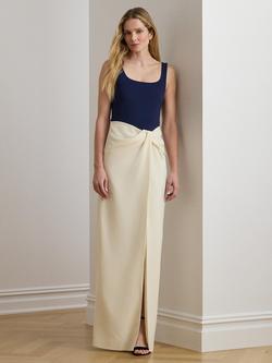 Lauren Ralph Lauren Sleeveless Ribbed Bodice Maxi Dress, Cream/Navy, Cream/Navy