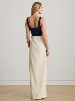 Lauren Ralph Lauren Sleeveless Ribbed Bodice Maxi Dress, Cream/Navy - view 2, Cream/Navy