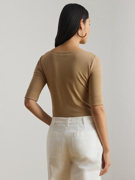 Lauren Ralph Lauren Judy Short Sleeve Stretch Cotton Slim Fit Top, Classic Camel - view 2, Classic Camel