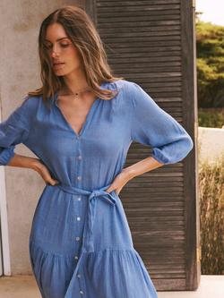 NRBY Anais Gauze Pure Linen Dress, Azure Blue - view 2, Azure Blue