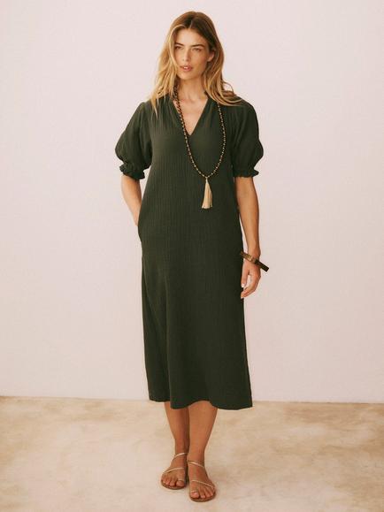 NRBY Shirley Cotton Double Cloth Dress, Khaki, Khaki