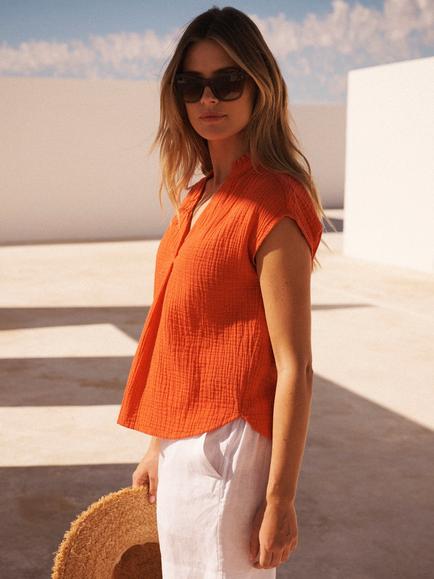 NRBY Laverne Cotton Double Cloth Top, Orange - view 2, Orange