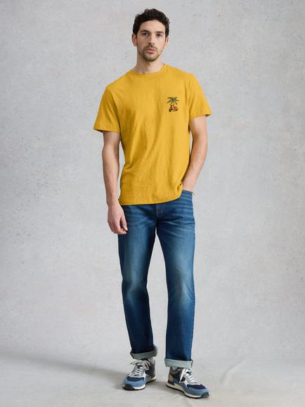 White Stuff Abersoch Cotton Regular Fit Short Sleeve Print T-Shirt, Yellow, Yellow