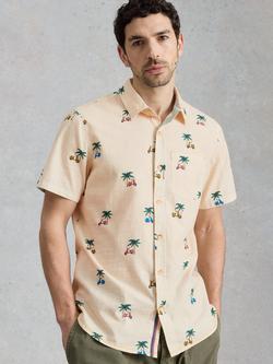 White Stuff Finsbury Cotton Regular Fit Palm Tree Shirt, Natural/Multi, Natural/Multi