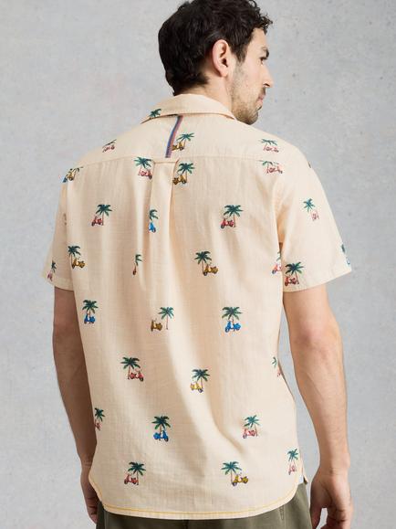 White Stuff Finsbury Cotton Regular Fit Palm Tree Shirt, Natural/Multi - view 2, Natural/Multi