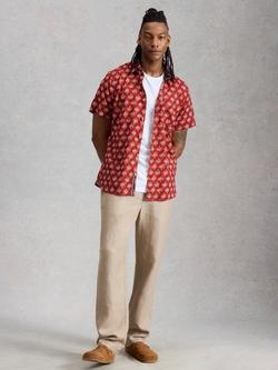 White Stuff Finsbury Cotton Regular Fit Abstract Shirt, Red, Red