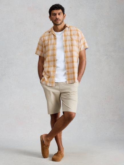 White Stuff Hayle Linen Blend Regular Fit Check Shirt, Yellow, Yellow