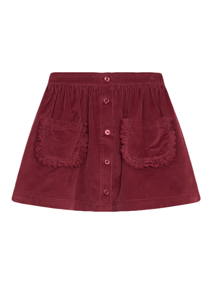 The New Society Kids' Dree Corduroy Ruffle Pocket Skirt, Rumba Red, Rumba Red