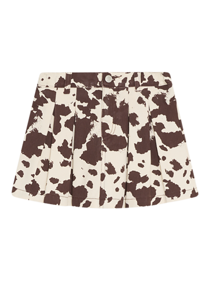 The New Society Kids' Dakota Pleated Denim Skirt, Cow Print, Cow Print