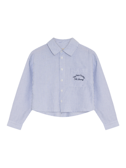 The New Society Kids' Isla Long Sleeve Cropped Oxford Shirt, Isla Stripe, Isla Stripe