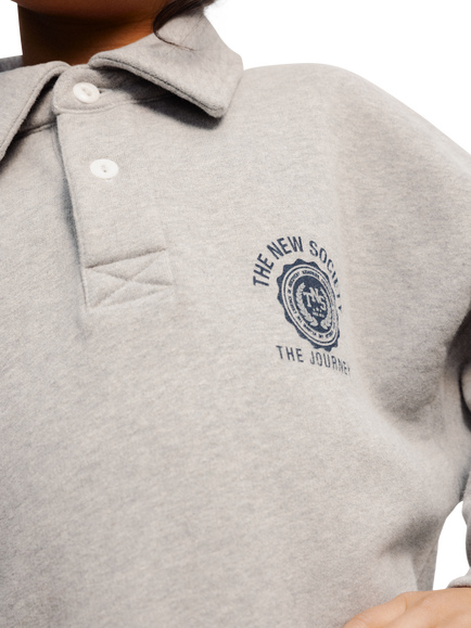 The New Society Kids' Ash Long Sleeve Polo Dress, Mid Grey Melange - view 2, Mid Grey Melange