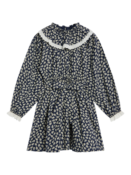 The New Society Kids' Long Sleeve Floral Dress, Fleckers Print, Fleckers Print