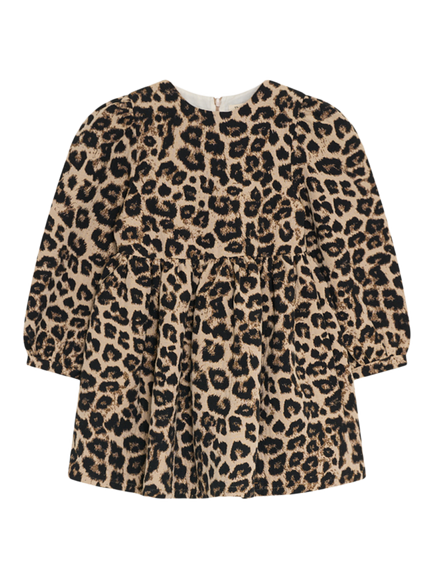 The New Society Kids' Moosie Long Sleeve Leopard Dress, Mossie Jacquard, Mossie Jacquard