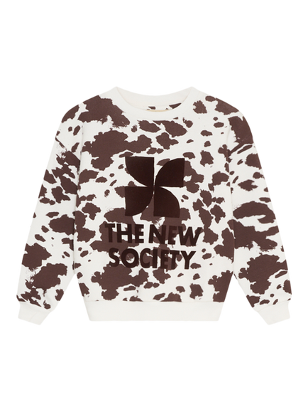 The New Society Kids' Cow Print Crew Neck Sweatshirt, Multi, Multi