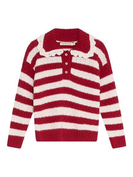 The New Society Kids' Reverie with Cashmere Stripe Polo Jumper, Red, Red