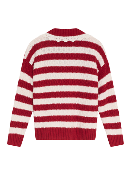 The New Society Kids' Reverie with Cashmere Stripe Polo Jumper, Red - view 2, Red