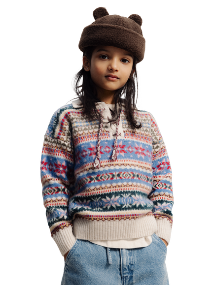 The New Society Kids' Knitted Polo Jumper, Caia Jacquard, Caia Jacquard