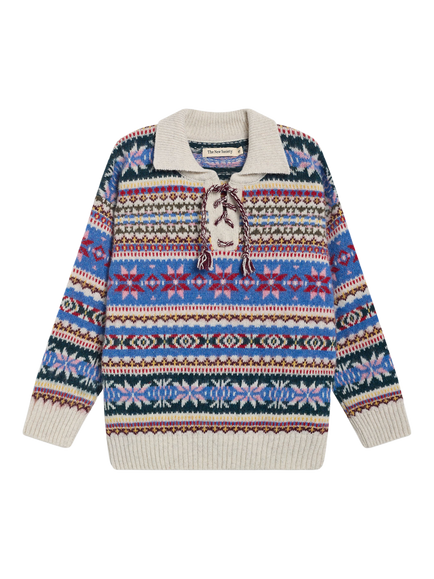 The New Society Kids' Knitted Polo Jumper, Caia Jacquard - view 2, Caia Jacquard