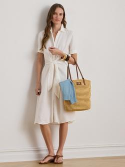 Lauren Ralph Lauren Wakana Short Sleeve Linen Midi Shirt Dress, White, White