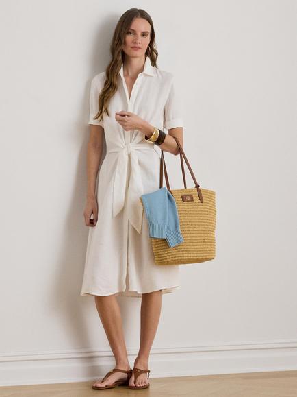 Lauren Ralph Lauren Wakana Short Sleeve Linen Midi Shirt Dress, White, White