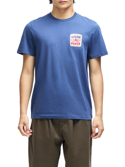 Deus ex Machina Mudflap Cotton Blend Logo Crew Neck T-Shirt, Mechanic Blue, Mechanic Blue