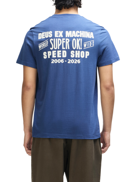 Deus ex Machina Mudflap Cotton Blend Logo Crew Neck T-Shirt, Mechanic Blue - view 2, Mechanic Blue
