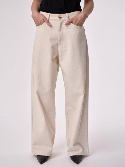 AKYN Jude Wide Leg Jeans, Cream - view 2, Cream