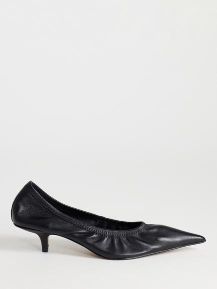 Topshop Arizona Ruched Leather Kitten Heel Court Shoes, Black, Black