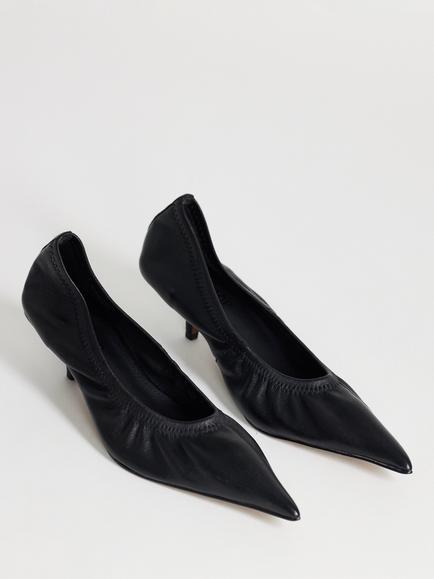 Topshop Arizona Ruched Leather Kitten Heel Court Shoes, Black - view 2, Black
