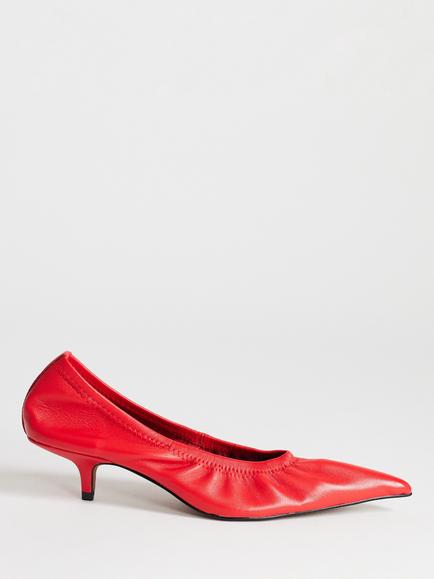Topshop Arizona Ruched Leather Kitten Heel Court Shoes, Red, Red