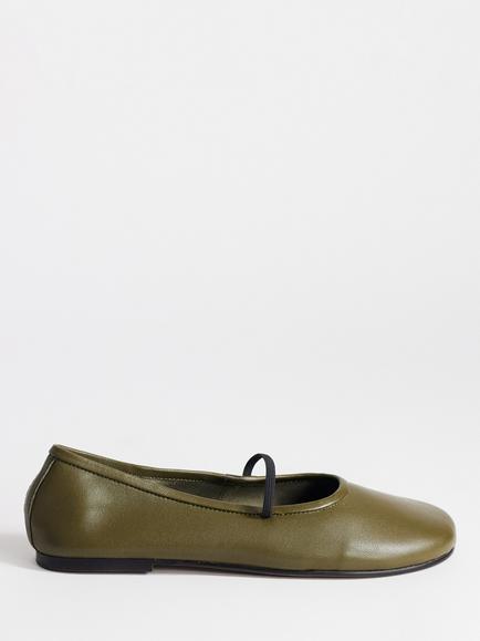 Topshop Bella Leather Ballerina Pumps, Khaki, Khaki