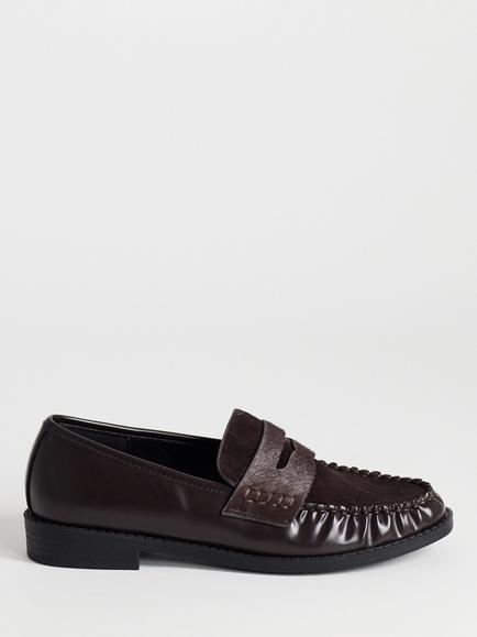 Topshop Dominic Leather Ruched Penny Loafers, Chocolate, Chocolate