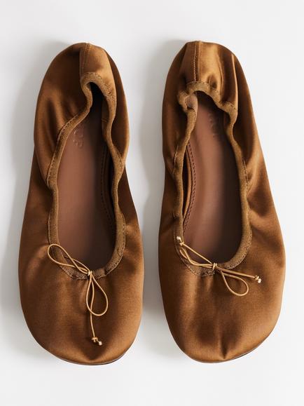 Topshop Dorothy Bow Detail Ballerina Pumps, Bronze - view 2, Bronze
