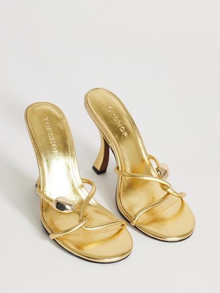 Topshop Olivia Flared Heel Strappy Sandals, Gold - view 2, Gold