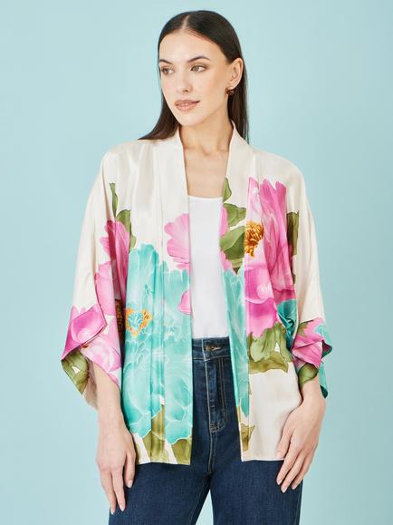 Yumi Floral Print Relaxed Kimono, Multi, Multi