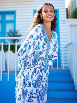 Yumi Tencel Floral Beach Tunic, Blue/White - view 2, Blue/White