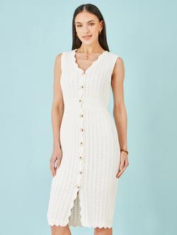 Yumi Cotton Scallop Crochet Knitted Dress, Ivory, Ivory