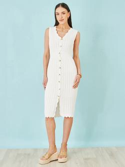 Yumi Cotton Scallop Crochet Knitted Dress, Ivory - view 2, Ivory